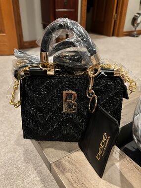 NWT Bebe Nola black Mini Satchel/Crossbody with Gold Accents